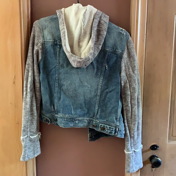 Free People Distressed Denim Knit Hooded Jacket - Picture 10 of 10